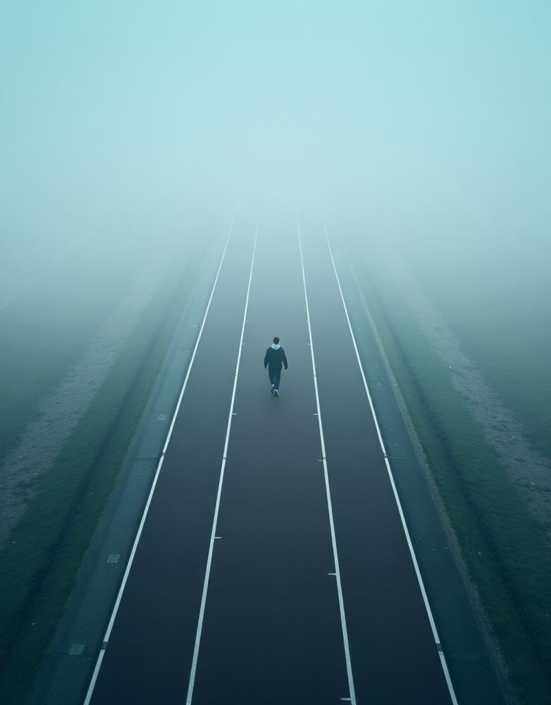 Running track lanes curving into the distance